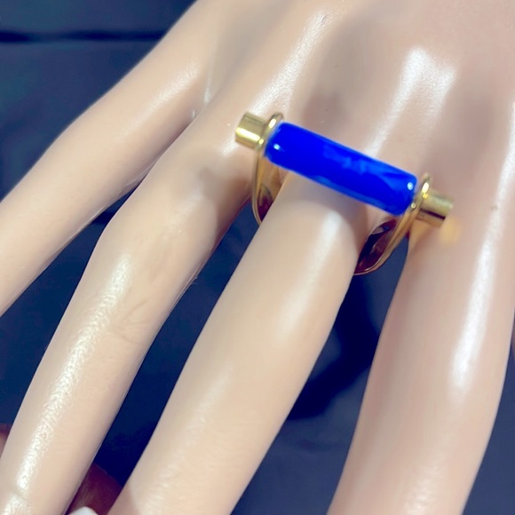 Fashion Jewelry Accessories - FASHION JEWELRY RING STAINLESS STEEL WOMEN GOLD COLOR BLUE DECORATION  SIZE 9